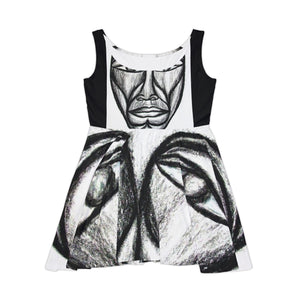 Artistic Women's Skater Dress with Unique Face Design