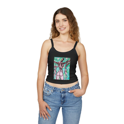 Artistic Women's Spaghetti Strap Tank Top, Boho Style, Summer Essential, Body Positive Fashion, Gift for Her, Creative Vibe
