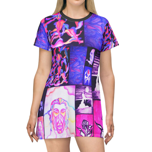 Abstract Art T-Shirt Dress - Colorful Graphic Art for Summer Festivals & Casual Wear
