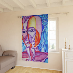 Abstract Art Window Curtain - Colorful Faces Design