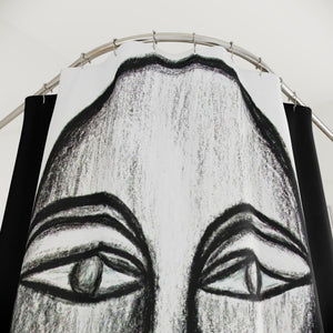 Artistic Black & White Shower Curtain - Abstract Face Design for Modern Bathrooms