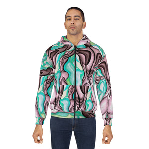 Artistic Unisex Zip Hoodie - Abstract Fluid Design