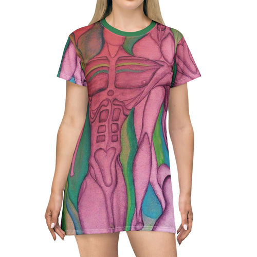 Artistic T-Shirt Dress with Abstract Body Design