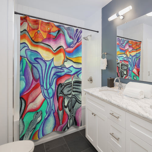 Artistic Abstract Shower Curtain - Colorful Body Design for a Vibrant Bathroom Decor