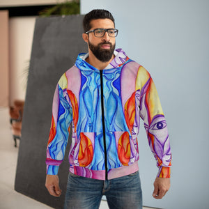 Abstract Faces Unisex Zip Hoodie - Colorful Art Wear for Creative Expression