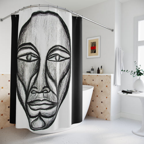 Artistic Black & White Shower Curtain - Abstract Face Design for Modern Bathrooms