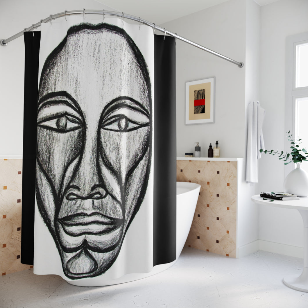 Artistic Black & White Shower Curtain - Abstract Face Design for Modern Bathrooms