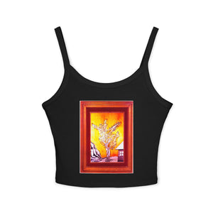 Artistic Floral Spaghetti Strap Tank Top - Stylish Summer Wear, Casual Layering, Art Lover Gift, Bohemian Vibe, Unique Design