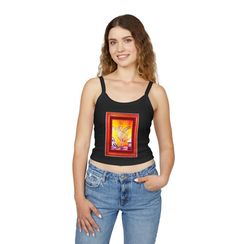 Artistic Floral Spaghetti Strap Tank Top - Stylish Summer Wear, Casual Layering, Art Lover Gift, Bohemian Vibe, Unique Design