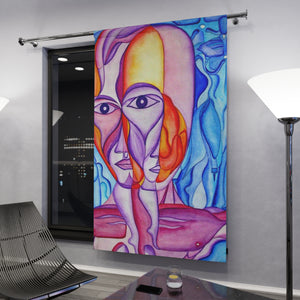 Abstract Art Window Curtain - Colorful Faces Design