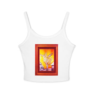 Artistic Floral Spaghetti Strap Tank Top - Stylish Summer Wear, Casual Layering, Art Lover Gift, Bohemian Vibe, Unique Design