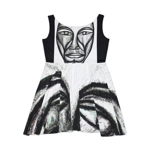 Artistic Women's Skater Dress with Unique Face Design