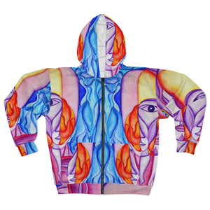 Abstract Faces Unisex Zip Hoodie - Colorful Art Wear for Creative Expression