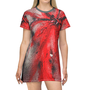 Abstract Red Floral T-Shirt Dress - Bold and Unique Fashion Statement