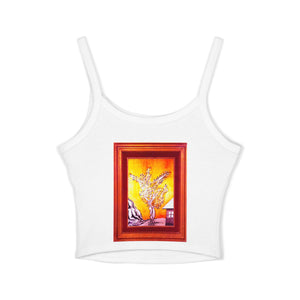Artistic Floral Spaghetti Strap Tank Top - Stylish Summer Wear, Casual Layering, Art Lover Gift, Bohemian Vibe, Unique Design
