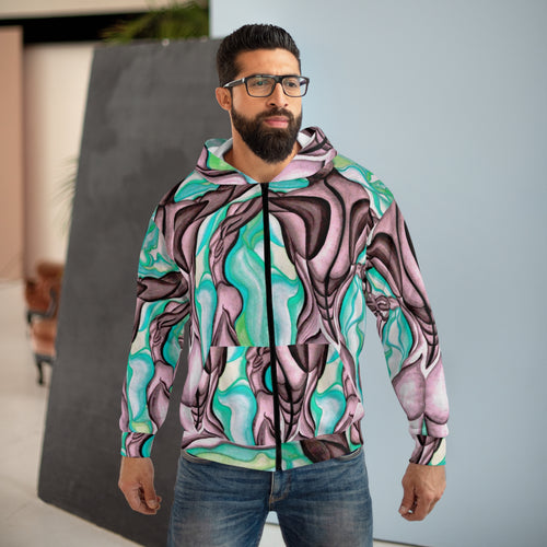 Artistic Unisex Zip Hoodie - Abstract Fluid Design