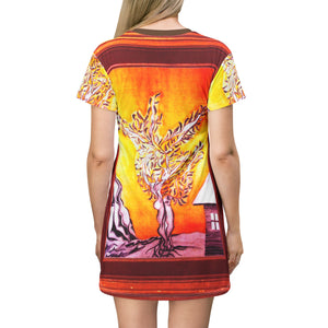 Artistic Tree Frame T-Shirt Dress - Vibrant and Stylish Summer Wear