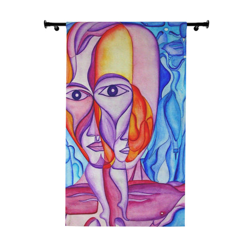 Abstract Art Window Curtain - Colorful Faces Design