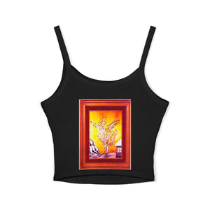 Artistic Floral Spaghetti Strap Tank Top - Stylish Summer Wear, Casual Layering, Art Lover Gift, Bohemian Vibe, Unique Design