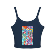 Load image into Gallery viewer, Colorful Abstract Women&#39;s Spaghetti Strap Tank Top, Boho Chic Summer Top, Festival Wear, Beachwear, Art-Inspired Apparel