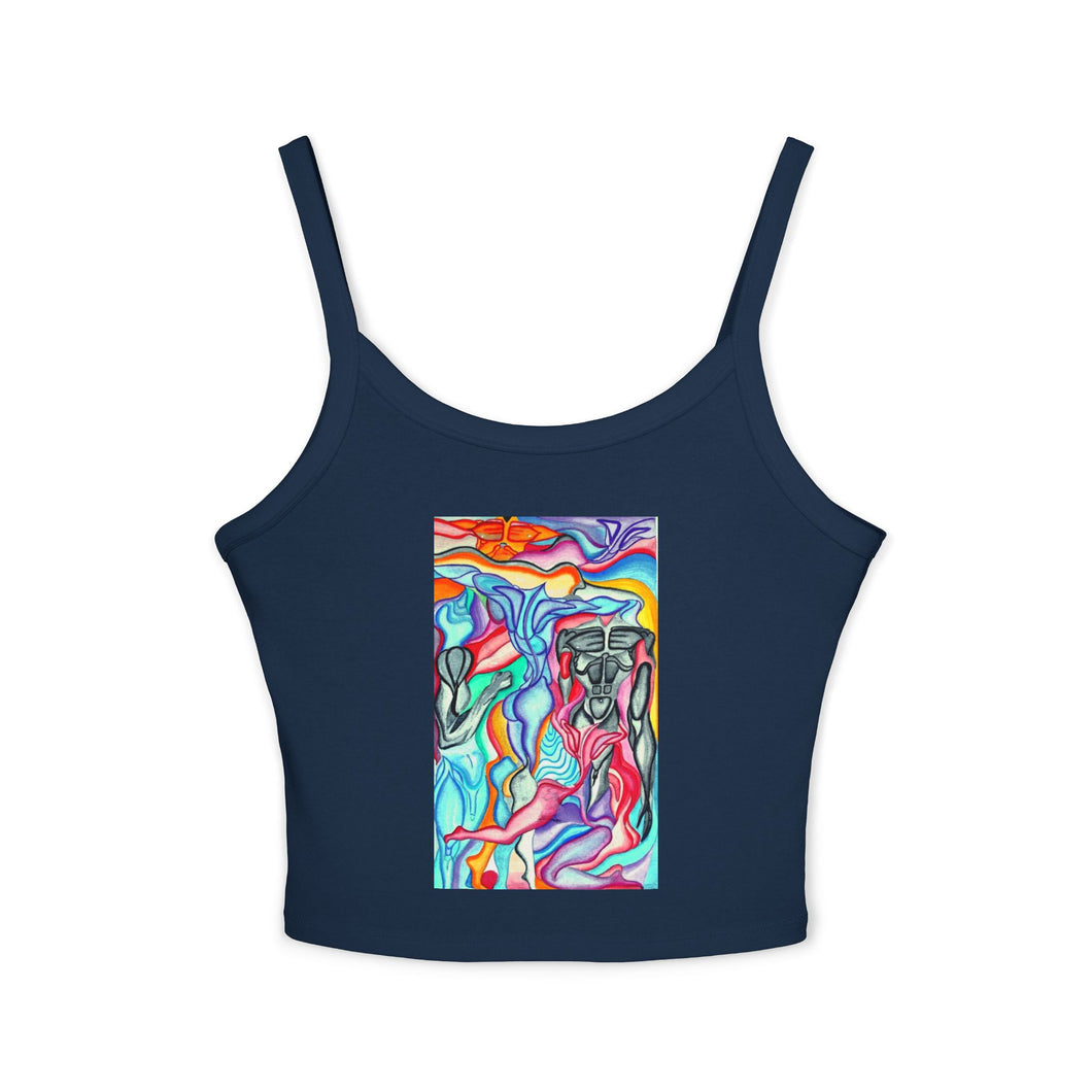 Colorful Abstract Women's Spaghetti Strap Tank Top, Boho Chic Summer Top, Festival Wear, Beachwear, Art-Inspired Apparel