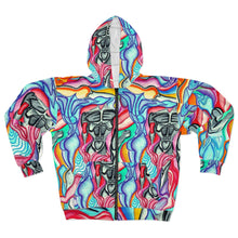 Load image into Gallery viewer, Vibrant Artistic Unisex Zip Hoodie with Abstract Design