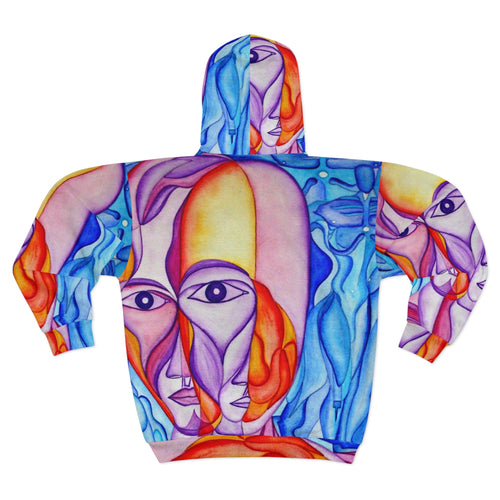 Abstract Faces Unisex Zip Hoodie - Colorful Art Wear for Creative Expression