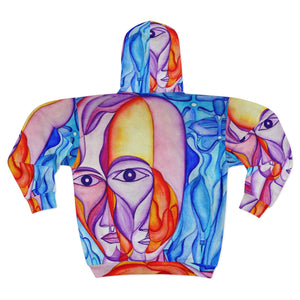 Abstract Faces Unisex Zip Hoodie - Colorful Art Wear for Creative Expression