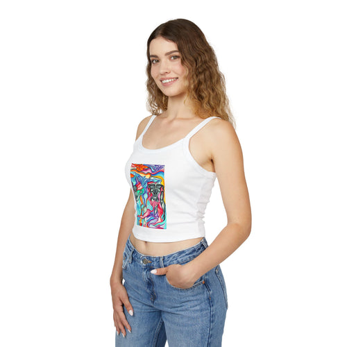 Colorful Abstract Women's Spaghetti Strap Tank Top, Boho Chic Summer Top, Festival Wear, Beachwear, Art-Inspired Apparel