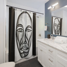 Load image into Gallery viewer, Artistic Black &amp; White Shower Curtain - Abstract Face Design for Modern Bathrooms