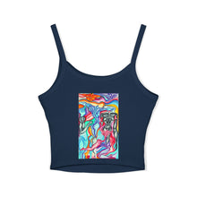 Load image into Gallery viewer, Colorful Abstract Women&#39;s Spaghetti Strap Tank Top, Boho Chic Summer Top, Festival Wear, Beachwear, Art-Inspired Apparel